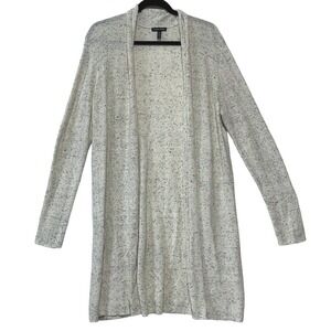 Eileen Fisher Ivory Speckled Open Front Cardigan Sweater Duster Organic Cotton L